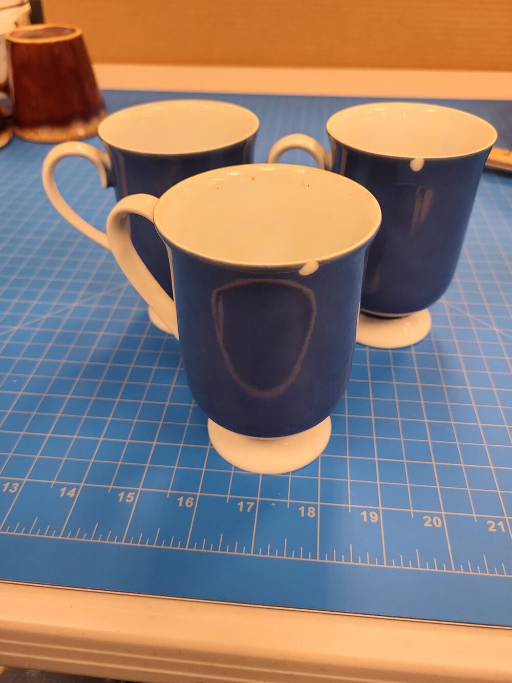 Holt Howard Mugs Set Cobalt Blue White Vintage Coffee Tea Cup Drinkware x3